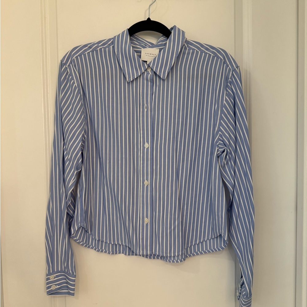 Sundays Blue and White Cropped Button Down